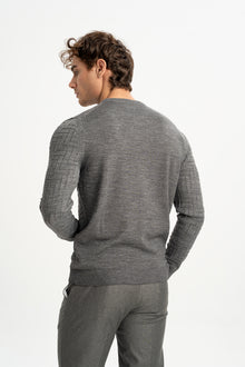 GÜNEYLİ Antrasit Yün Karışımlı Bisiklet Yaka Jakarlı Triko Kazak