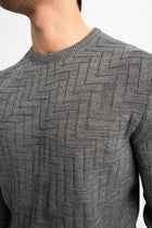 GÜNEYLİ Antrasit Yün Karışımlı Bisiklet Yaka Jakarlı Triko Kazak