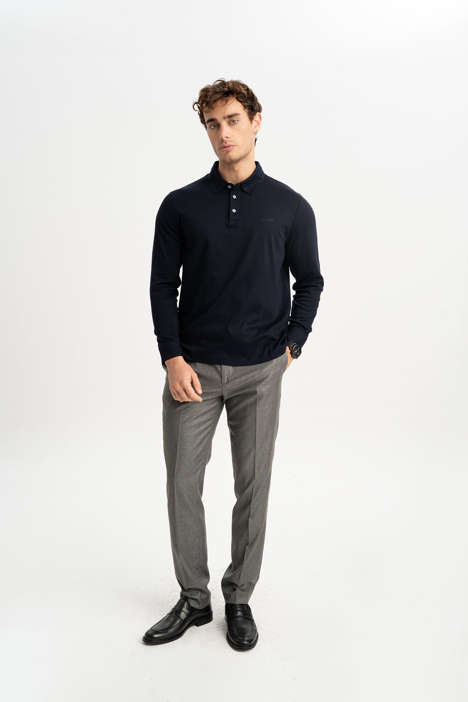 DALYAN Lacivert Merserize Uzun Kollu Polo Shirt