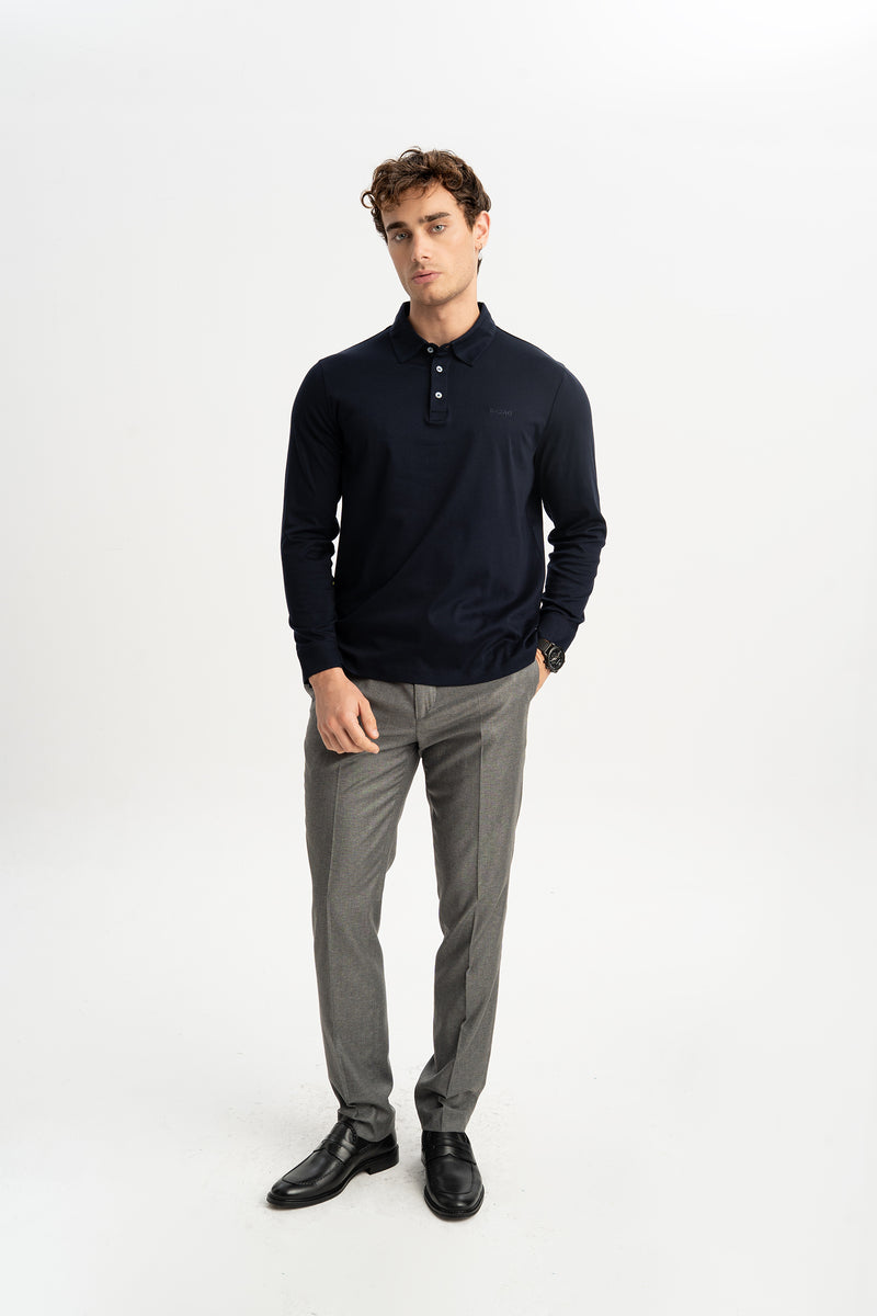 DALYAN Lacivert Merserize Uzun Kollu Polo Shirt
