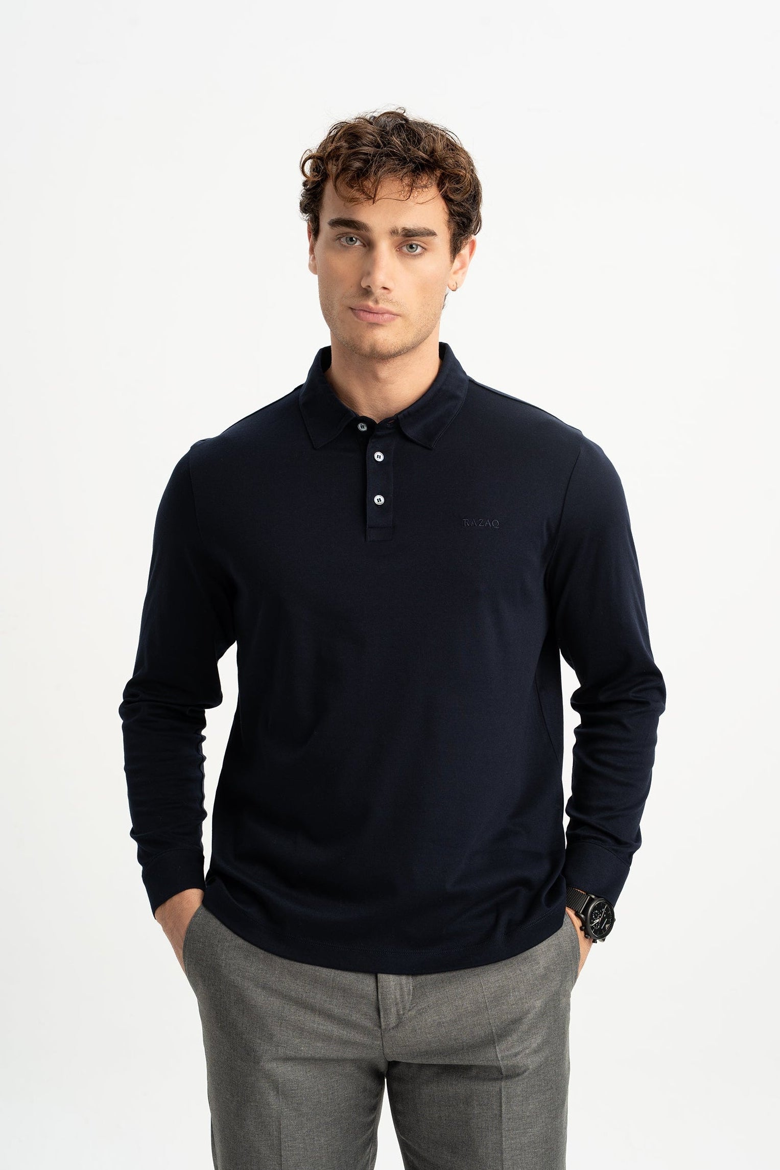 DALYAN Lacivert Merserize Uzun Kollu Polo Shirt