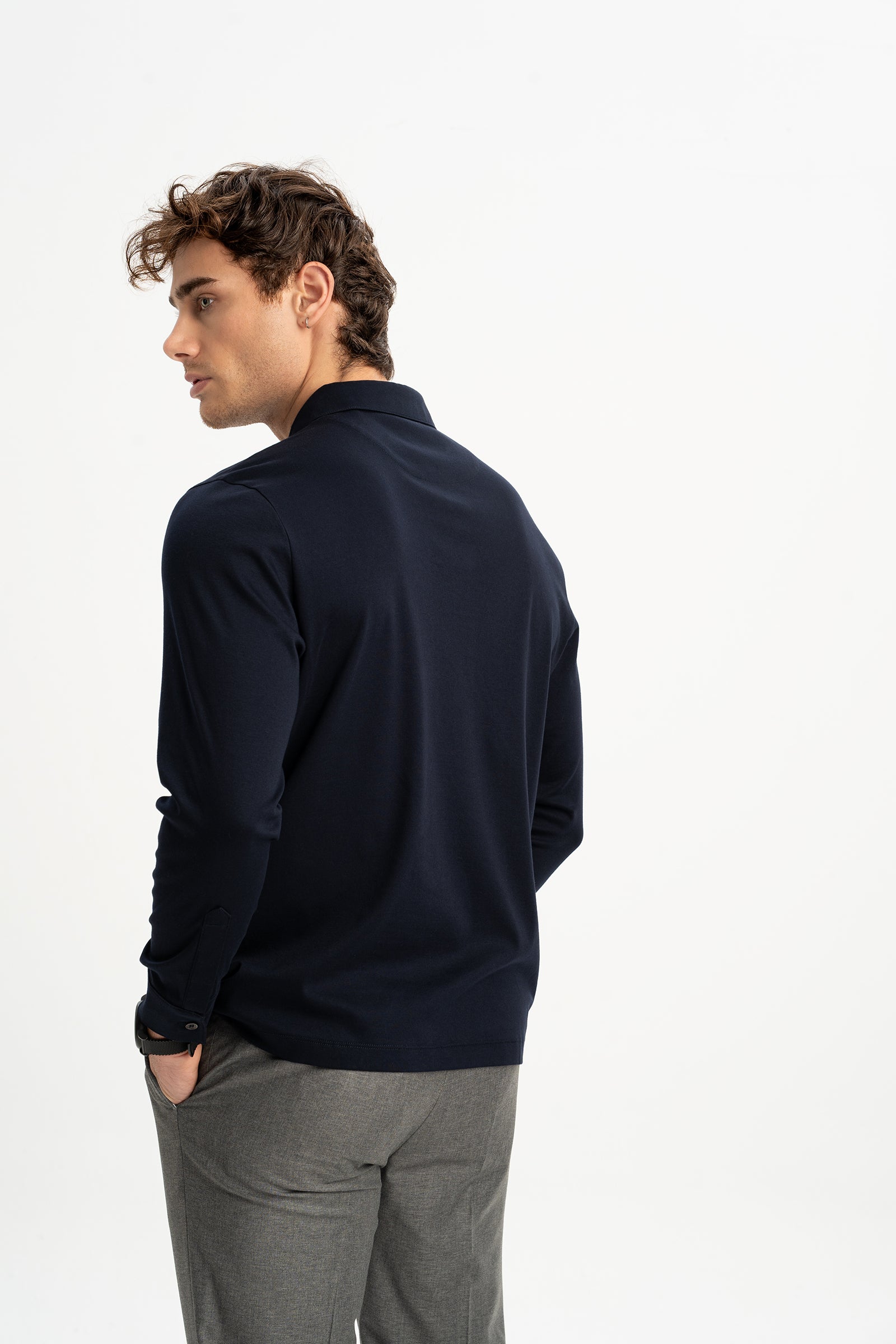 DALYAN Lacivert Merserize Uzun Kollu Polo Shirt