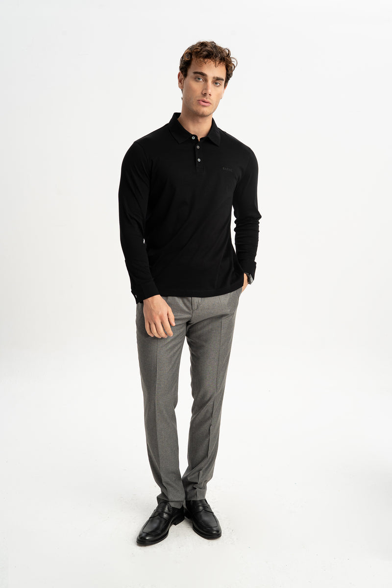 DALYAN Siyah Merserize Uzun Kollu Polo Shirt