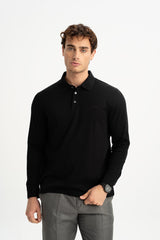 DALYAN Black Mercerized Long Sleeve Polo Shirt