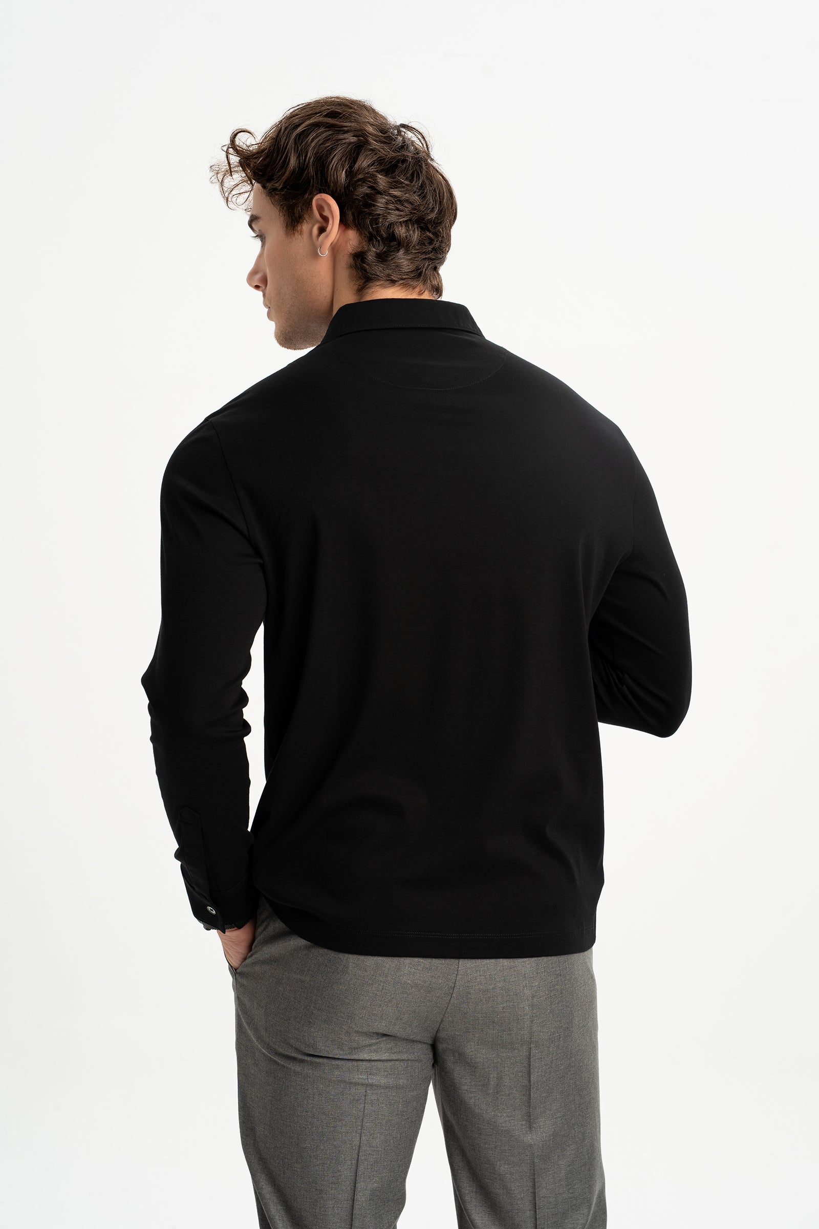 DALYAN Siyah Merserize Uzun Kollu Polo Shirt