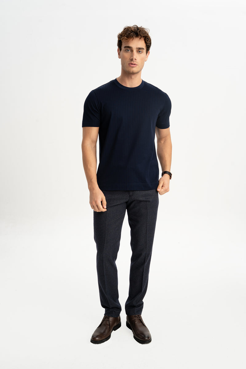 ÜVECİK Lacivert Merserize Kısa Kollu T-Shirt