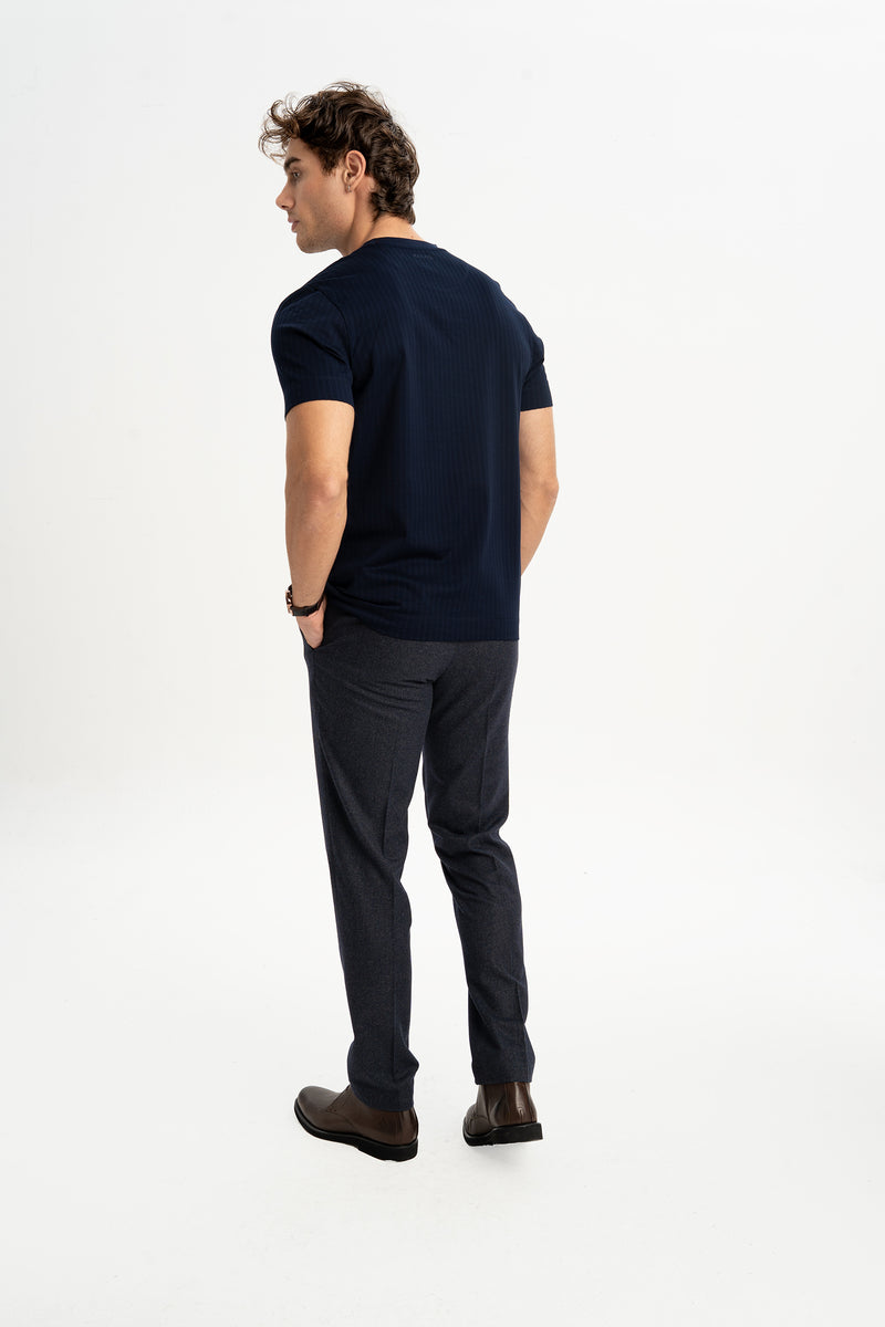 ÜVECİK Lacivert Merserize Kısa Kollu T-Shirt