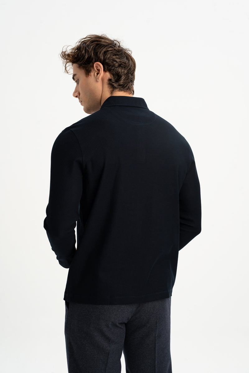 BOZALAN Lacivert Merserize Uzun Kollu Polo Shirt