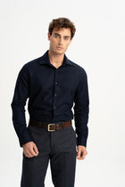 DERENTİ Lacivert %100 Pamuk Petek Dokulu Gömlek