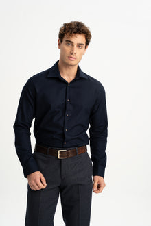 DERENTİ Lacivert %100 Pamuk Petek Dokulu Gömlek