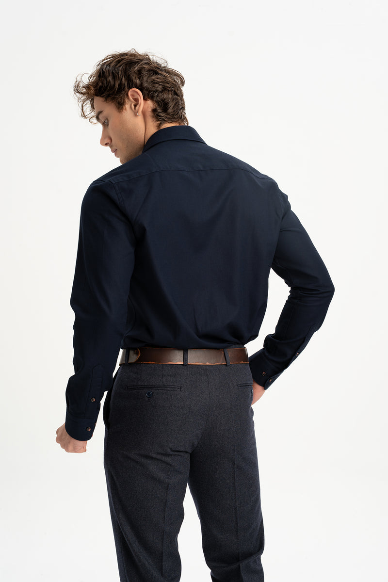 DERENTİ Lacivert %100 Pamuk Petek Dokulu Gömlek