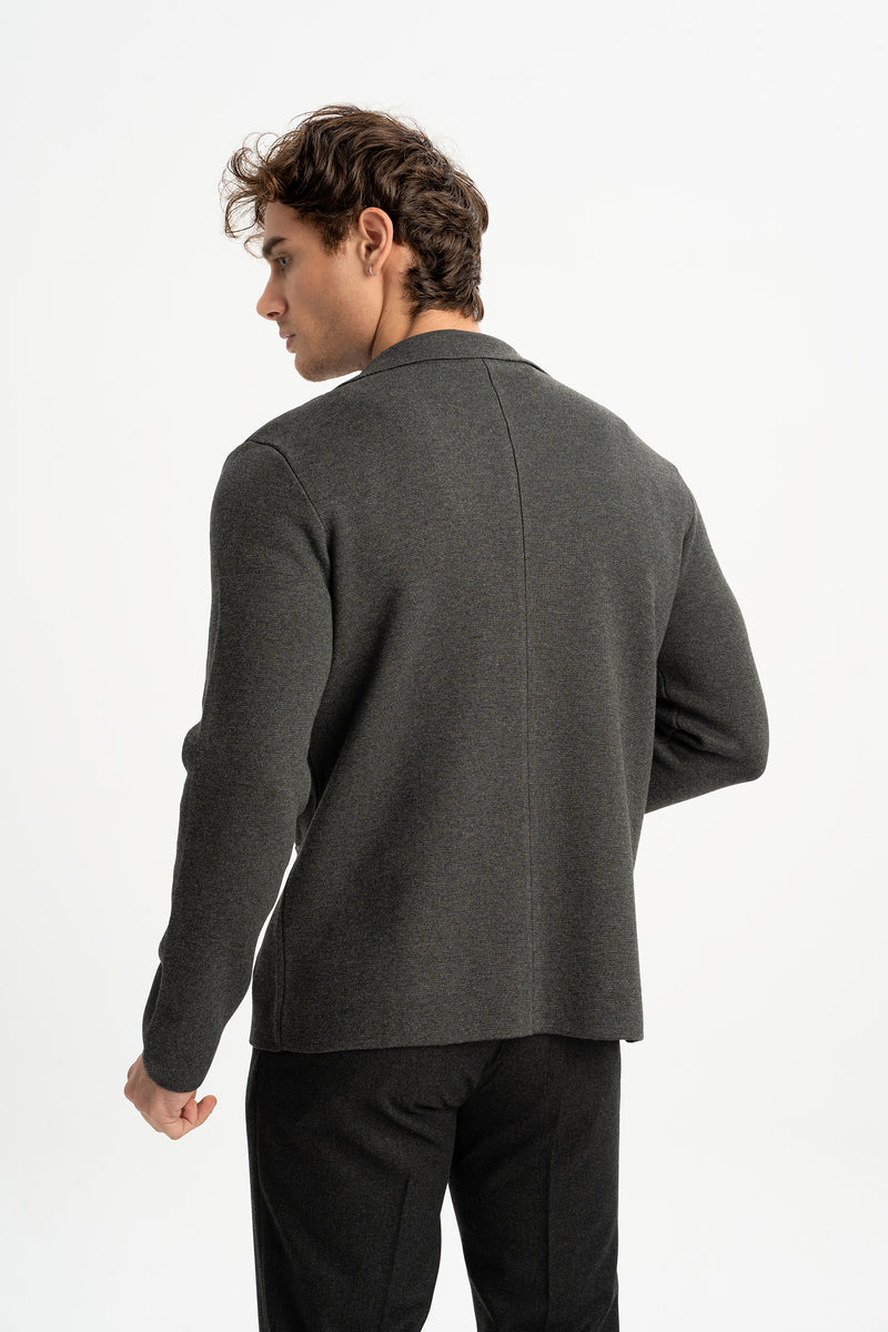 DEREOBA Koyu Gri Triko Blazer Ceket