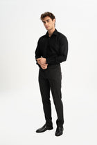 DERENTİ Siyah %100 Pamuk Petek Dokulu Gömle