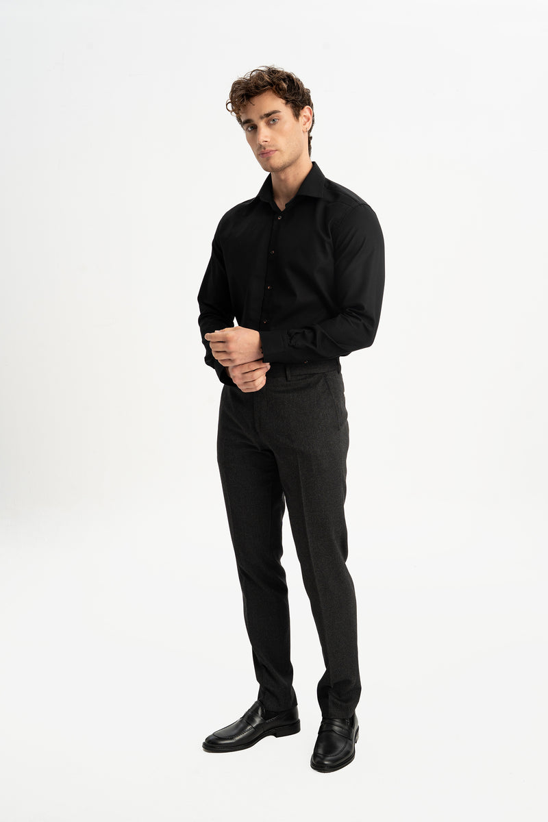 DERENTİ Siyah %100 Pamuk Petek Dokulu Gömle