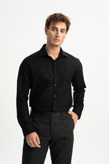 DERENTİ Black 100% Cotton Honeycomb Textured Shirt