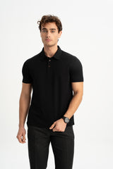 BELEN Black Mercerized Short Sleeve Polo Shirt