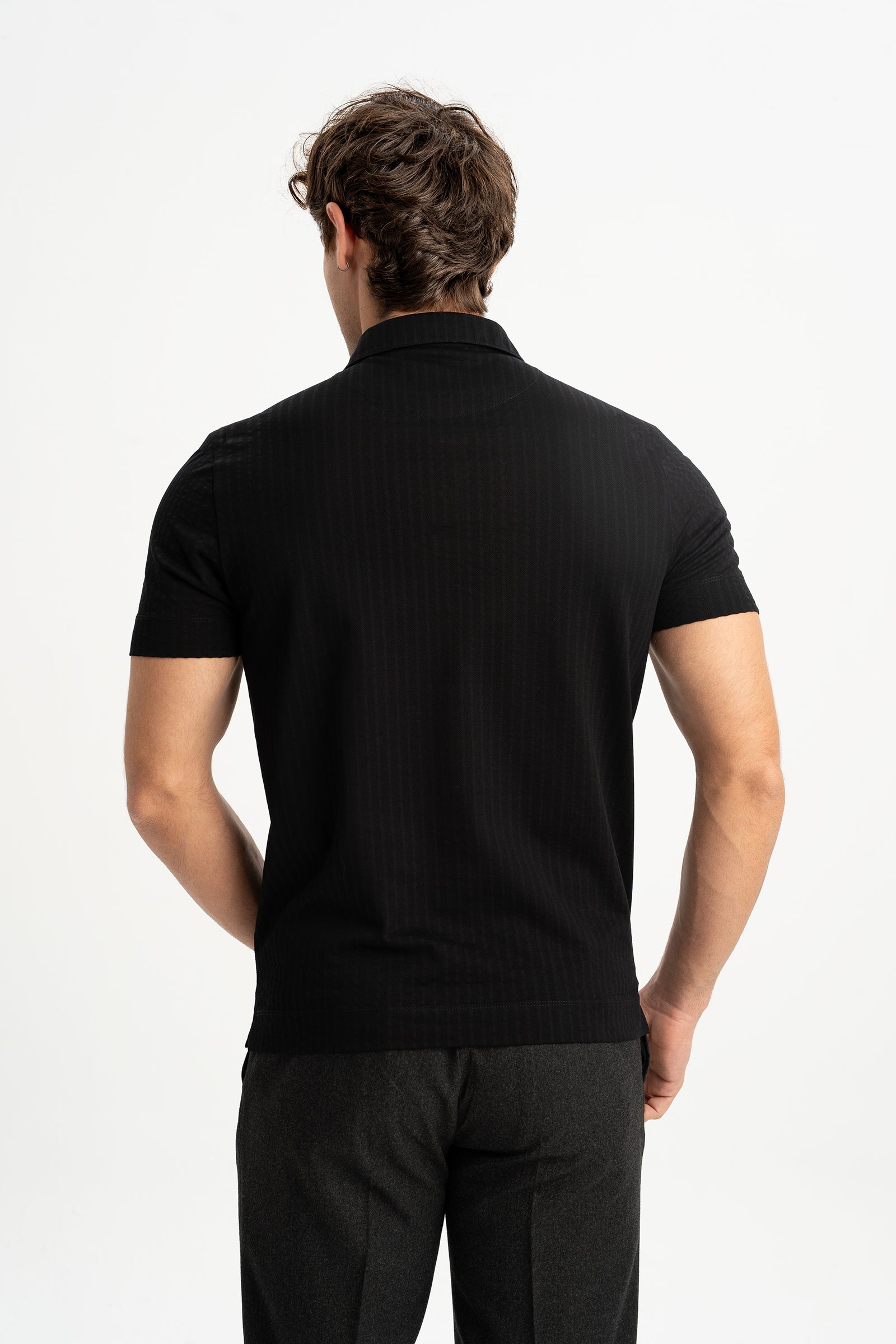 BELEN Siyah Merserize Kısa Kollu Polo Shirt