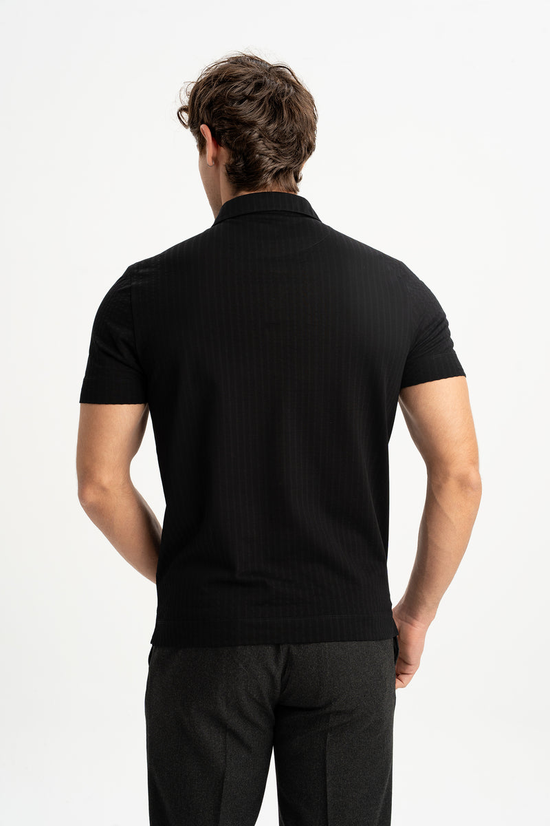 BELEN Siyah Merserize Kısa Kollu Polo Shirt