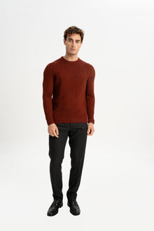 GÜNEYLİ Kiremit Yün Karışımlı Bisiklet Yaka Jakarlı Triko Kazak