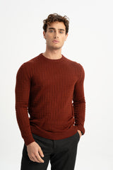 GÜNEYLİ Tile Wool Blend Crew Neck Jacquard Knitwear Sweater