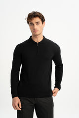 BLENDED Black Silk-Wool Blend Polo Neck Knitwear Sweater