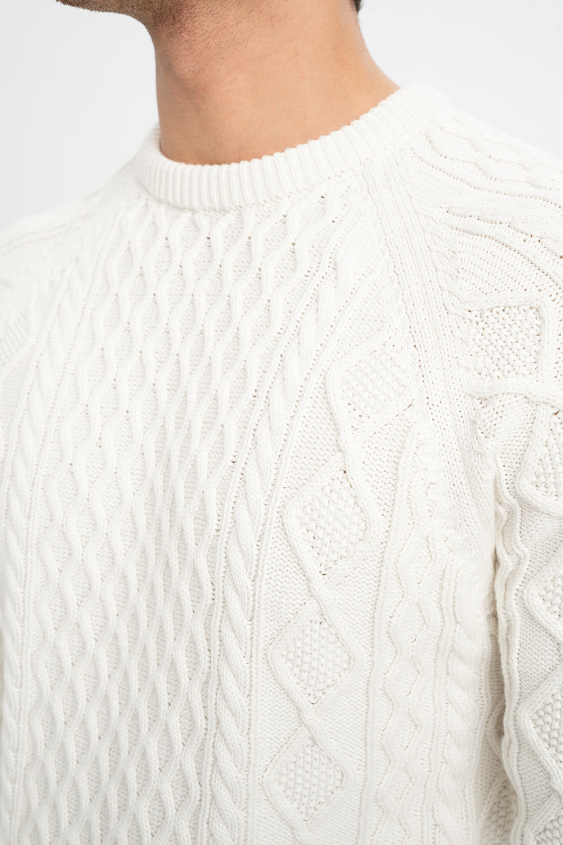 BOZELİ Krem Pamuklu Kendinden Desenli Triko Kazak