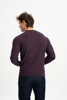 ÇARDAK Mor Yün Karışımlı Bisiklet Yaka Uzun Kollu Jakarlı Triko Kazak