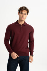 BLENDED Burgundy Silk-Wool Blend Polo Neck Knitwear Sweater