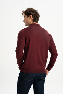 HARMANLI Bordo İpek-Yün Karışımlı Polo Yaka Triko Kazak