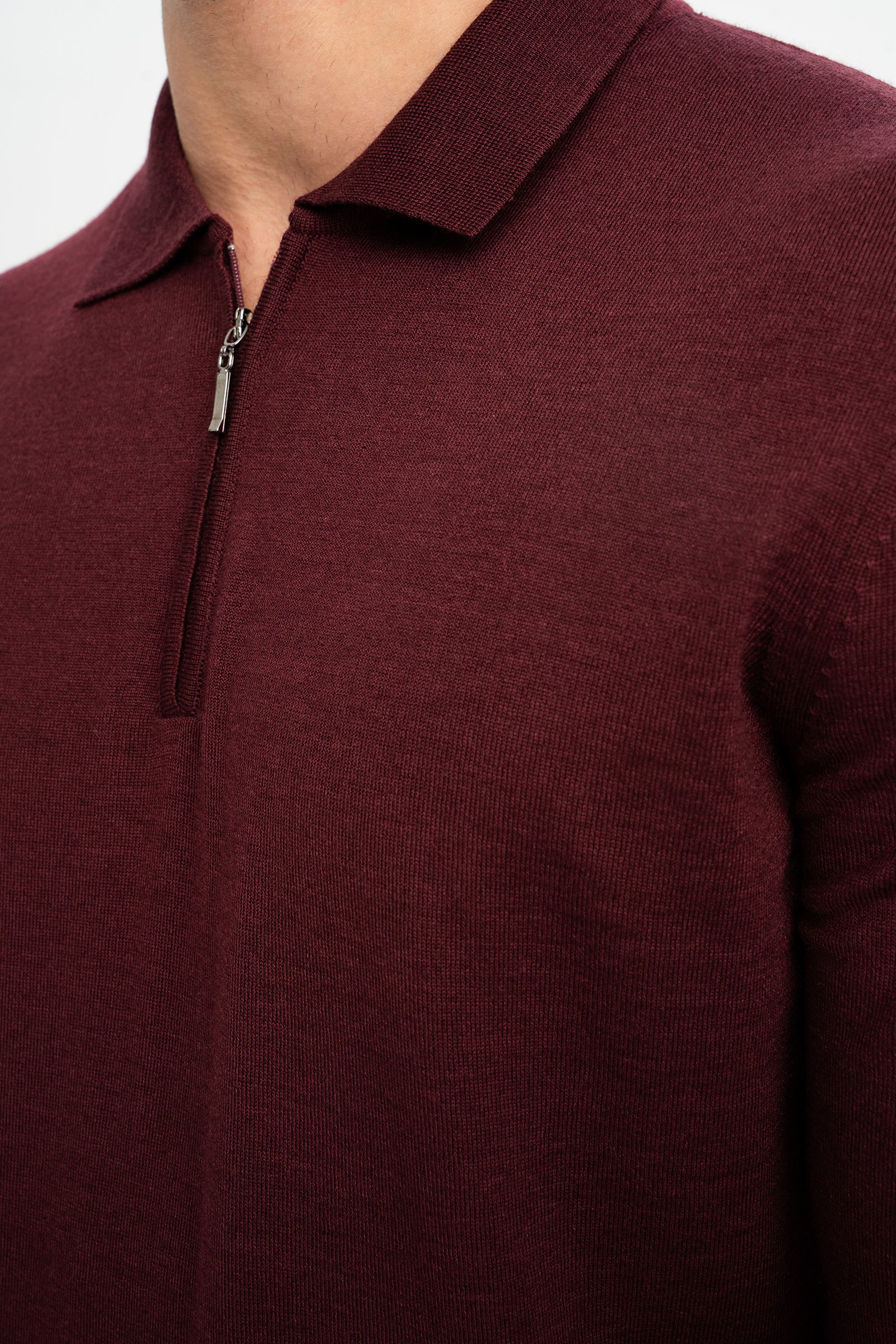 HARMANLI Bordo İpek-Yün Karışımlı Polo Yaka Triko Kazak
