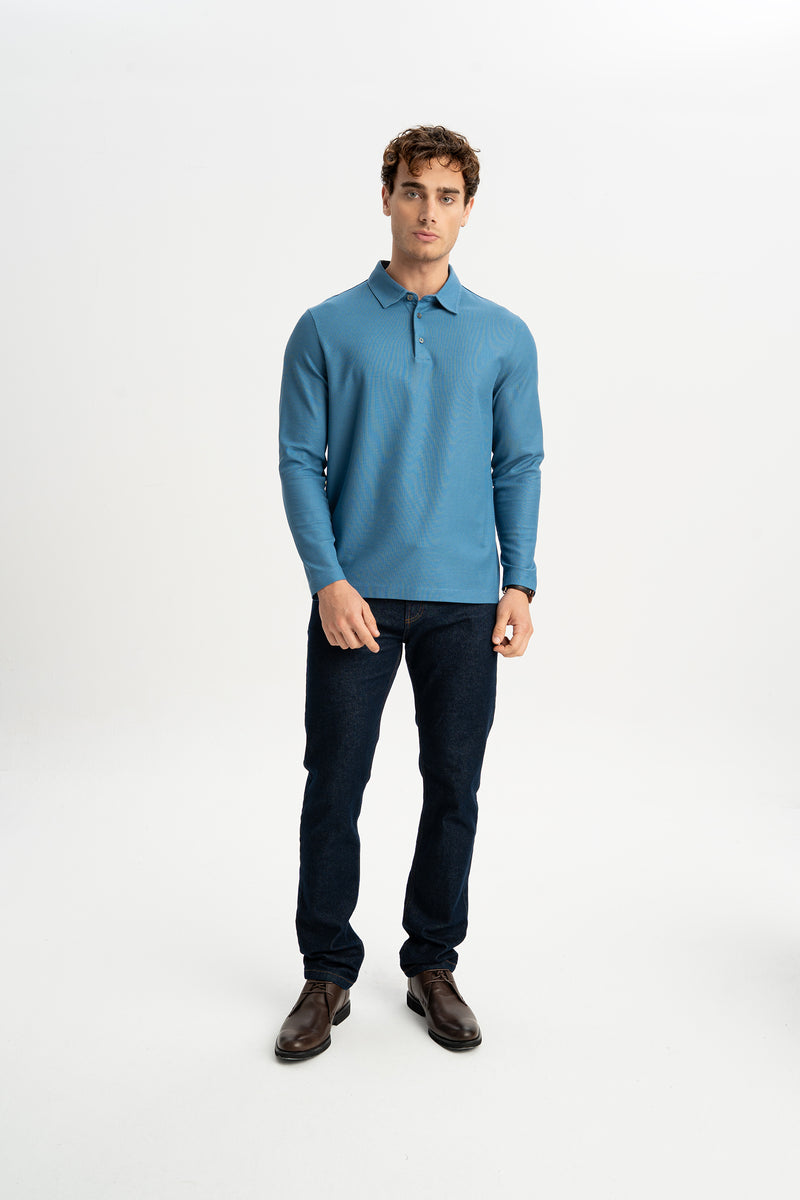 BOZALAN Havacı Merserize Uzun Kollu Polo Shirt