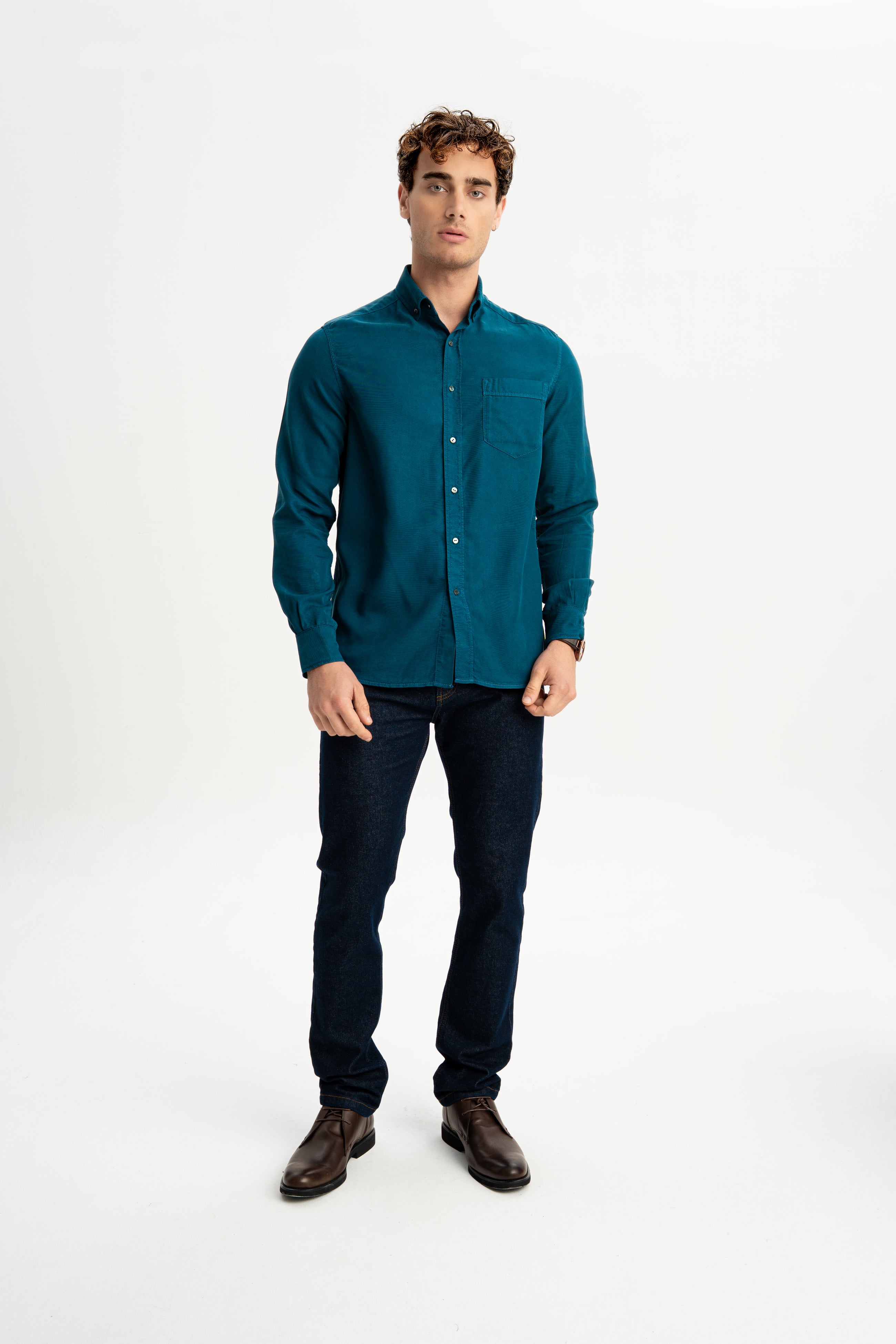 BOZGÜÇ Petrol Tencel Gömlek