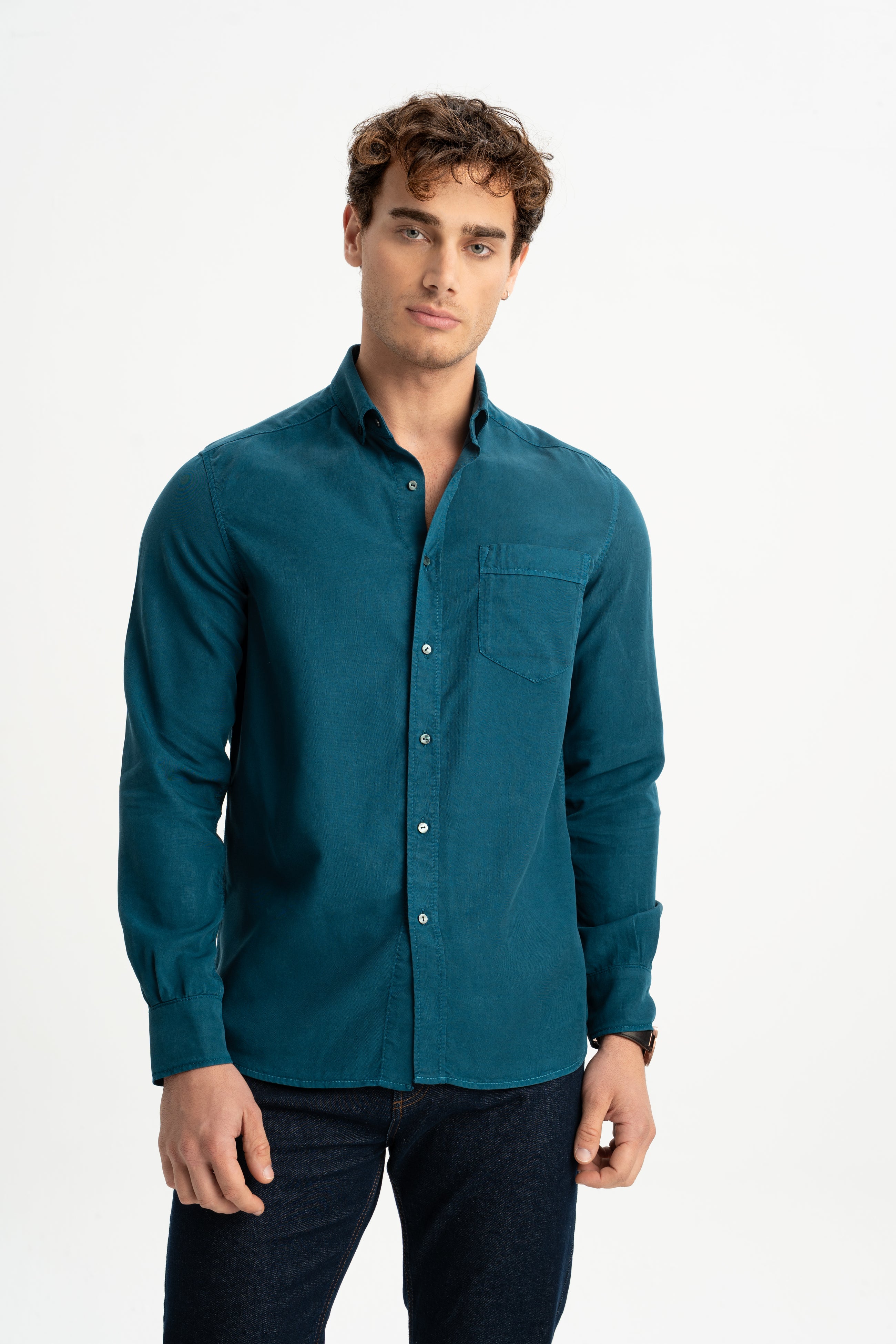 BOZGÜÇ Petrol Tencel Gömlek