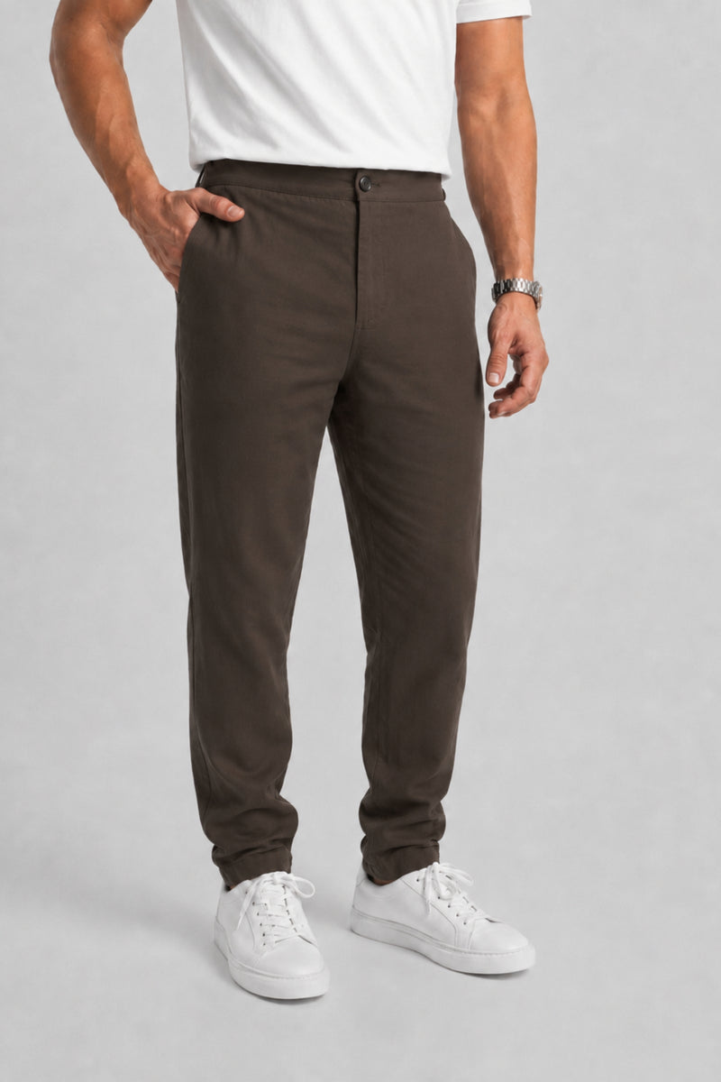BALABAN Koyu Kahve Dokuma Tencel Chino Pantolon