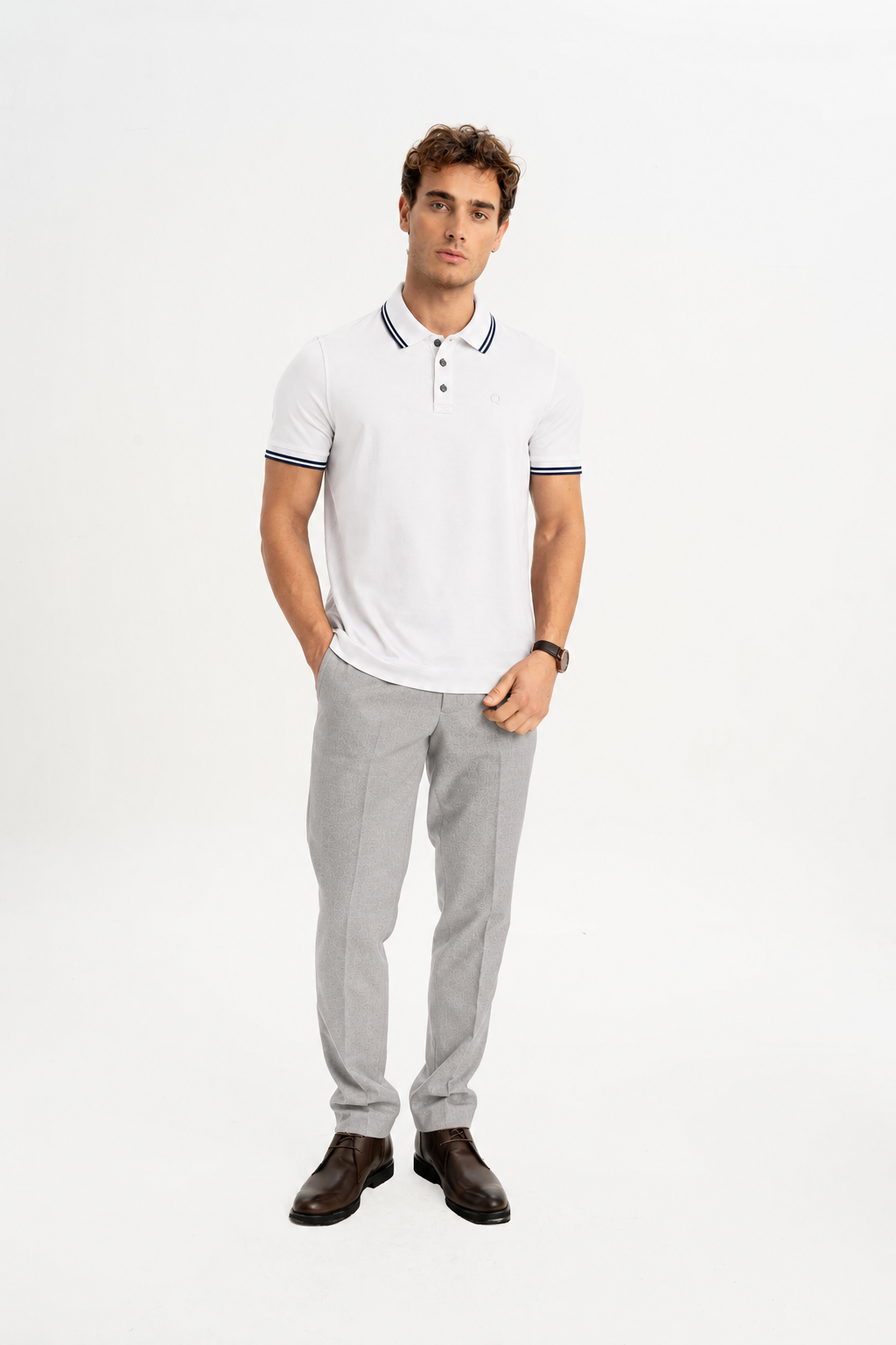 BELEVİ Beyaz Merserize Pike Çizgi Detaylı Polo Shirt