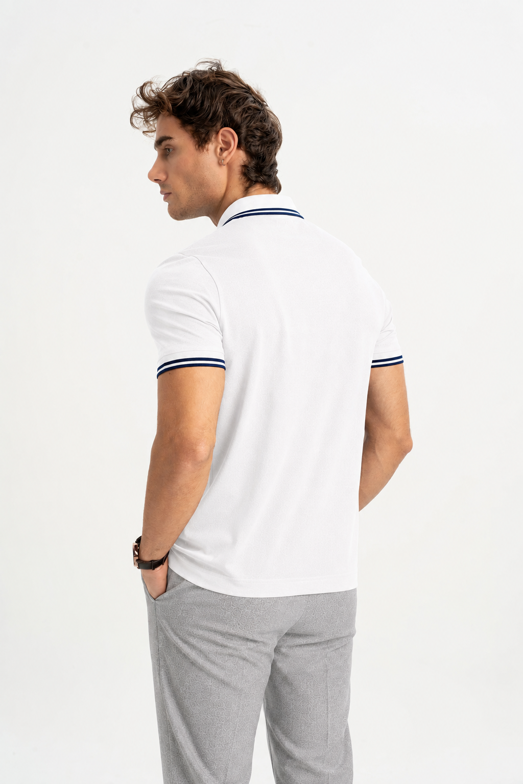 BELEVİ Beyaz Merserize Pike Çizgi Detaylı Polo Shirt