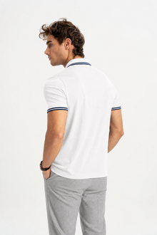 BELEVİ Beyaz Merserize Pike Çizgi Detaylı Polo Shirt
