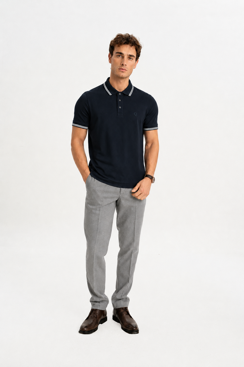 BELEVİ Lacivert Merserize Pike Çizgi Detaylı Polo Shirt