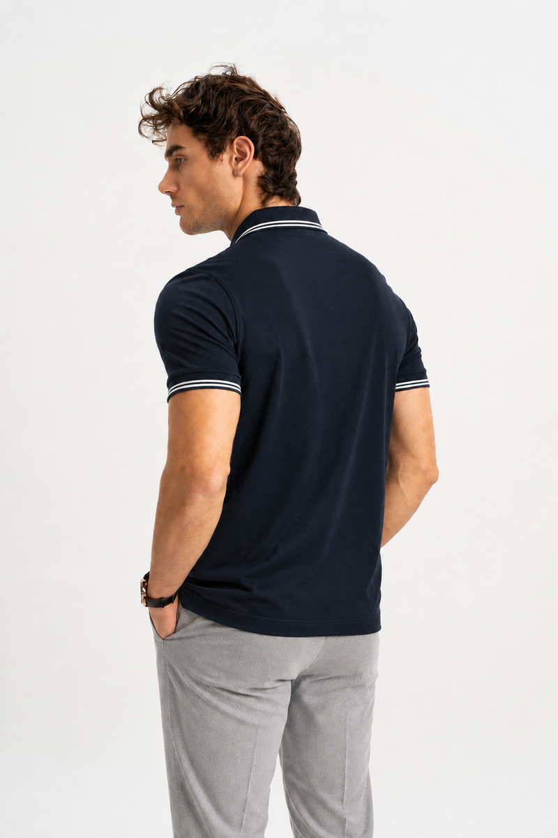 BELEVİ Lacivert Merserize Pike Çizgi Detaylı Polo Shirt
