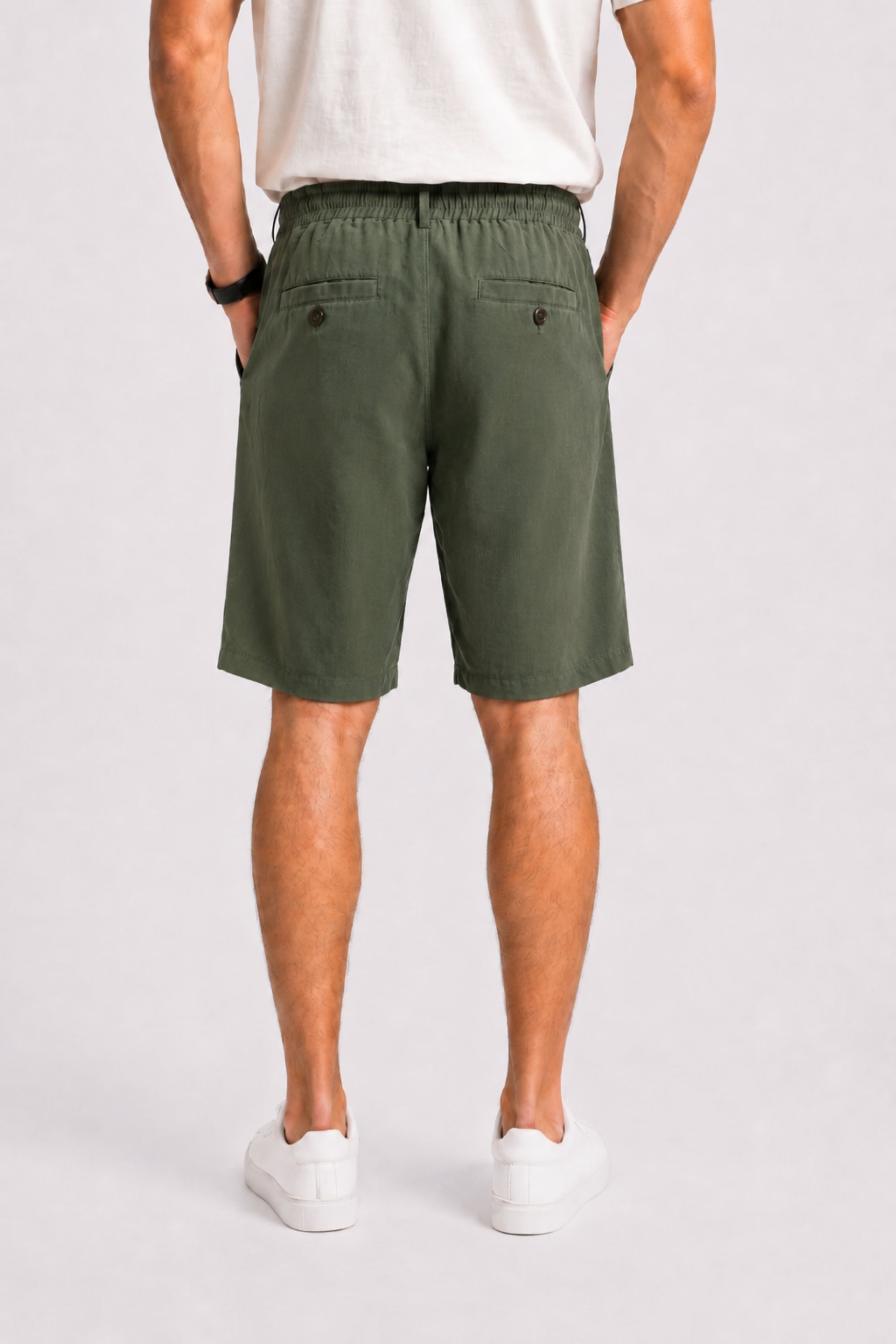 BORNOVA Haki Dokuma Tencel Chino Şort