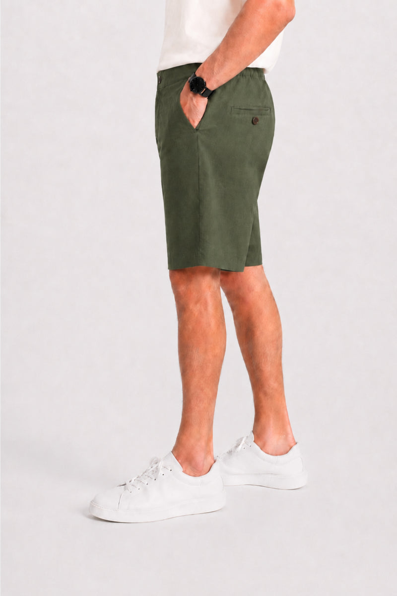 BORNOVA Haki Dokuma Tencel Chino Şort
