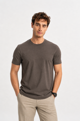 ÇITAK Kahve %100 Keten Örme T-Shirt