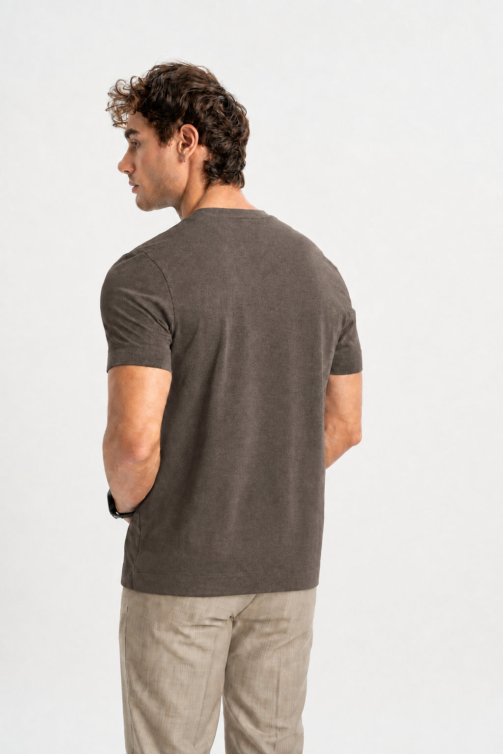 ÇITAK Kahve %100 Keten Örme T-Shirt