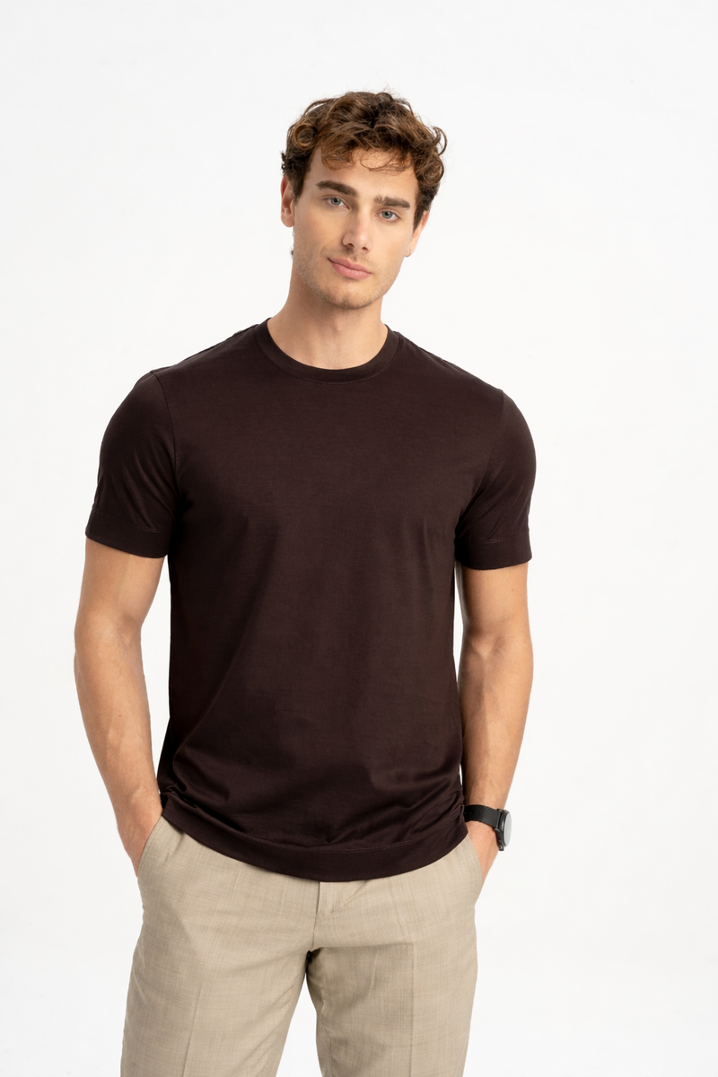 DÜMREK Kahve Merserize Kısa Kollu T-Shirt