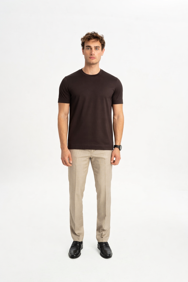 DÜMREK Kahve Merserize Kısa Kollu T-Shirt