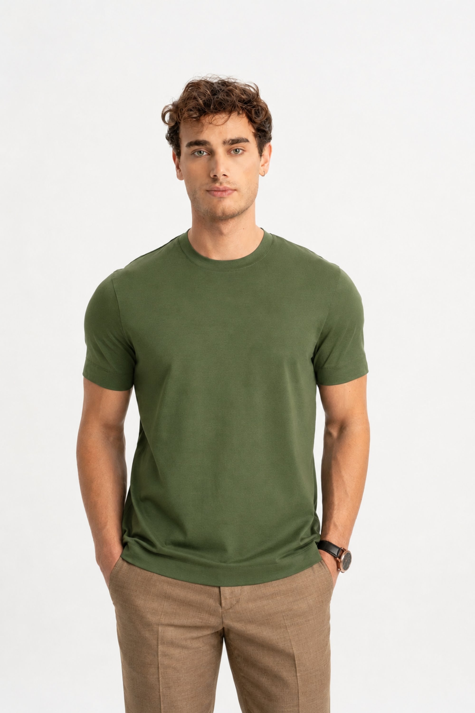 DÜMREK Açık Zeytin Merserize Kısa Kollu T-Shirt
