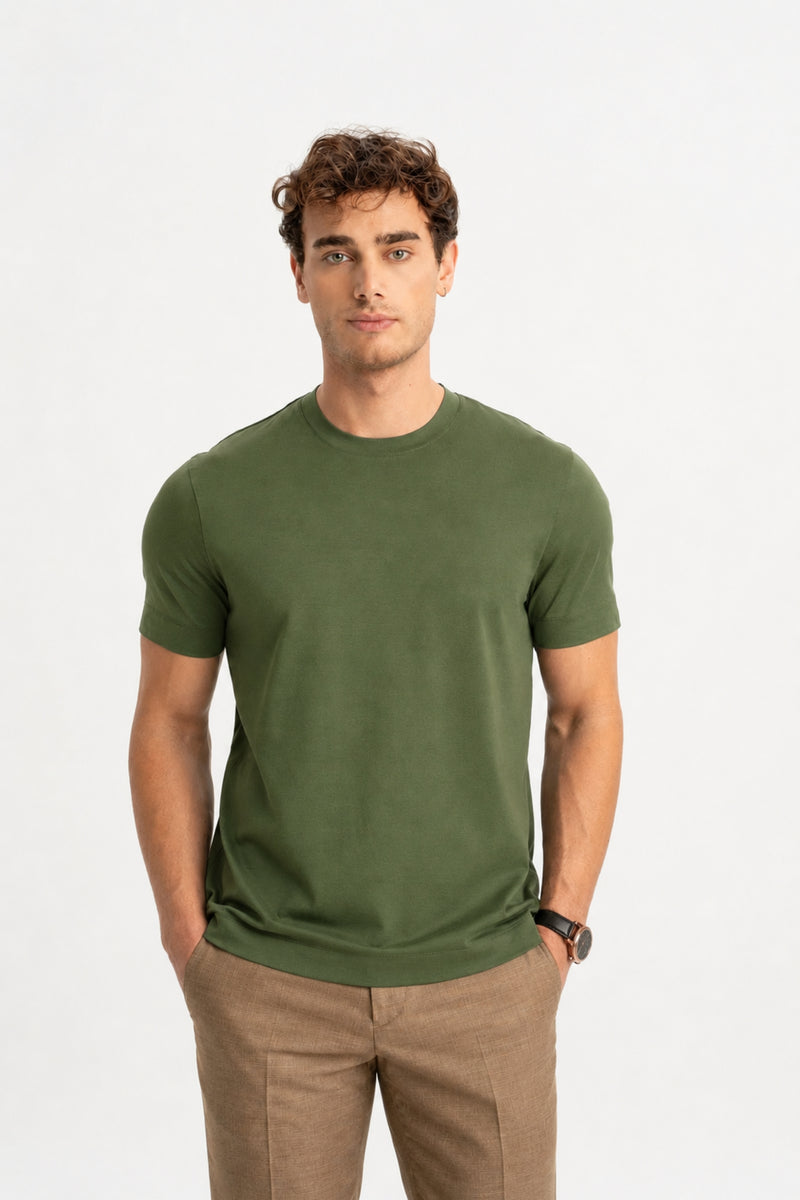 DÜMREK Açık Zeytin Merserize Kısa Kollu T-Shirt