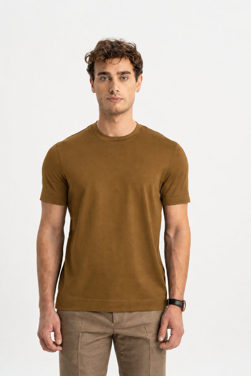 DÜMREK Camel Merserize Kısa Kollu T-Shirt