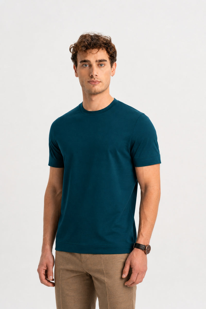 DÜMREK Koyu Petrol Merserize Kısa Kollu T-Shirt