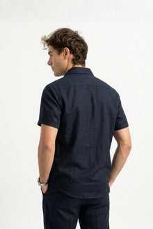 Lacivert Kısa Kollu Keten Kombin